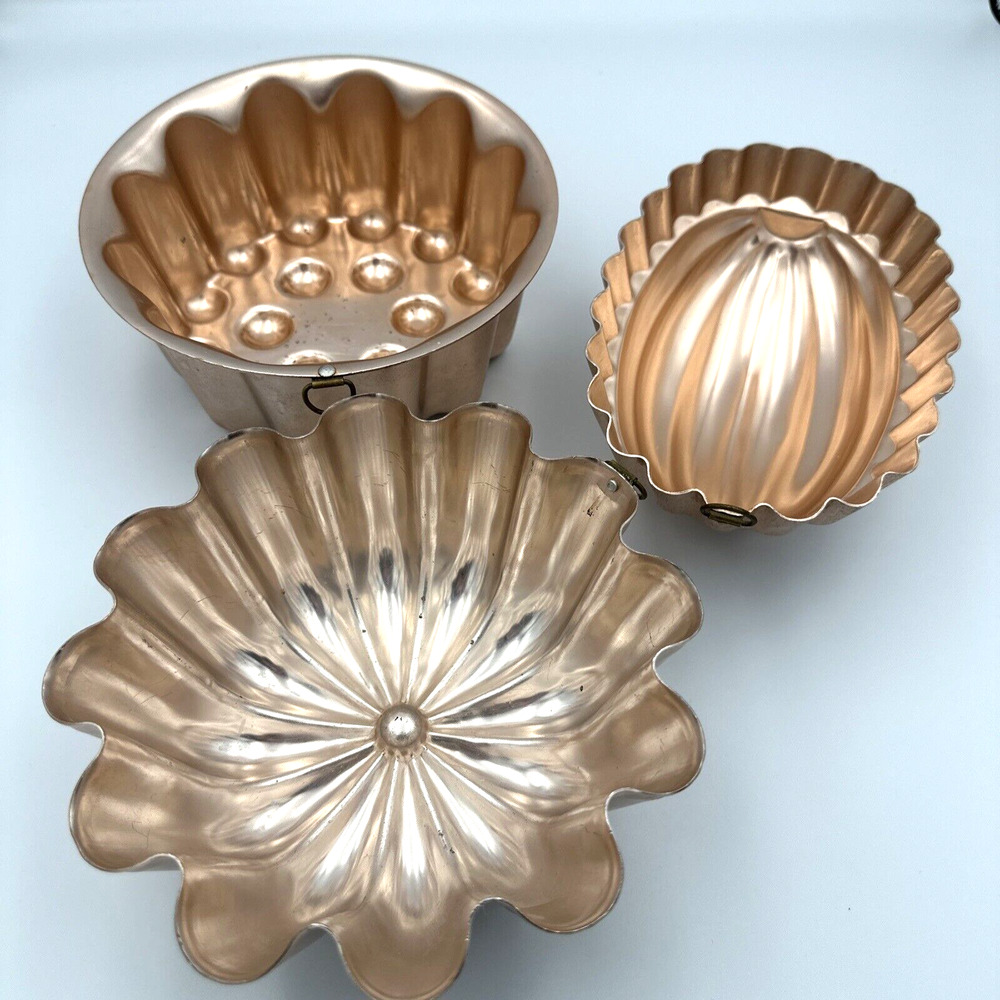 Vintage Jello Mold Pink Copper Tone Aluminum Wall Decor Round Set of 3